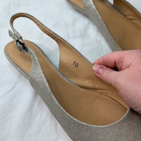 Seychelles Womens metallic silver pointed toe Slingback Flats Size 10 - Picture 5 of 10